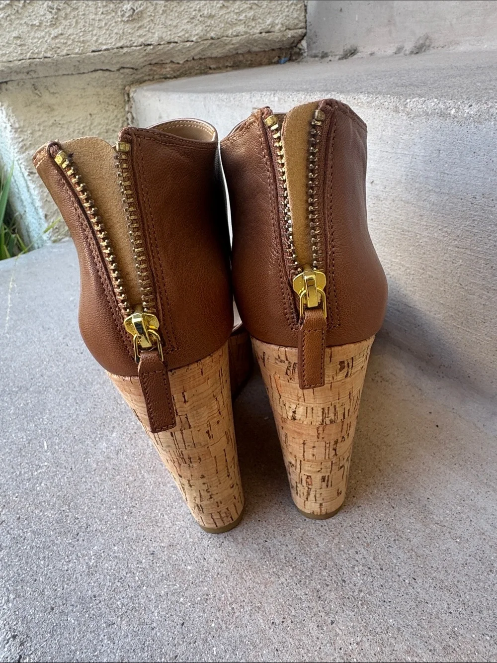 Nine West Brown Tan Cork Wedge Sandals